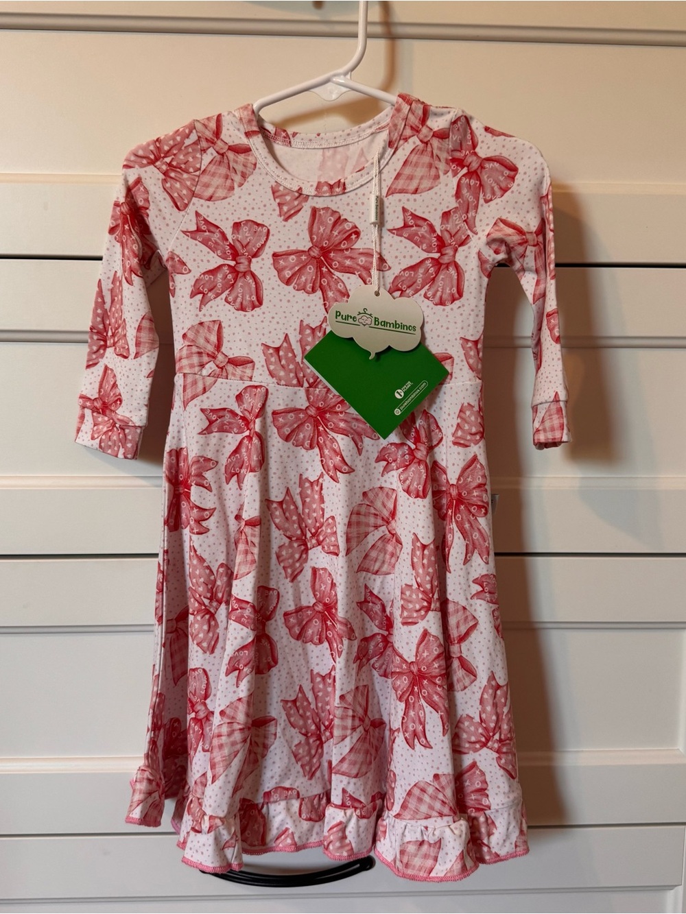 Bamboo Dress‎ Pink Bow Long Sleeve Girls Dress 3T NWT Pure Bambino’s